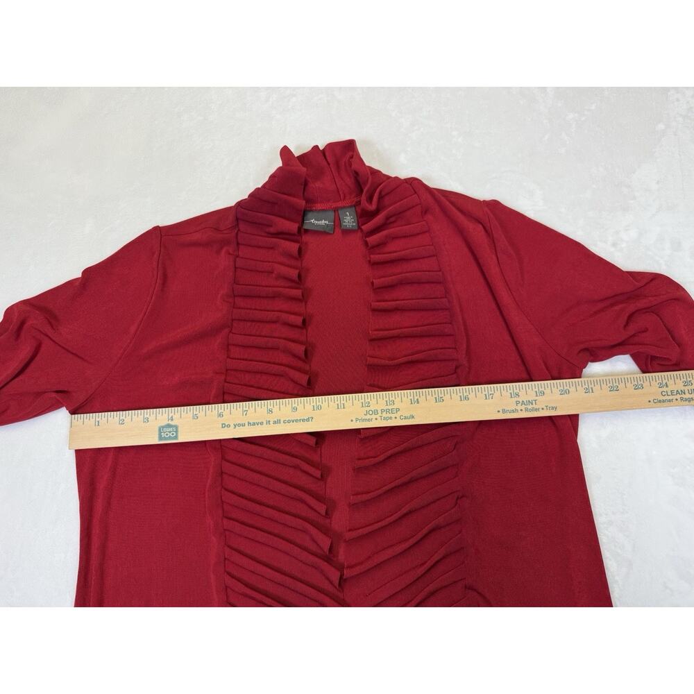 Chico's Travelers Cardigan Size 1 Slinky Knit Red Pleated Collar Open Front 8-10 - Picture 6 of 8
